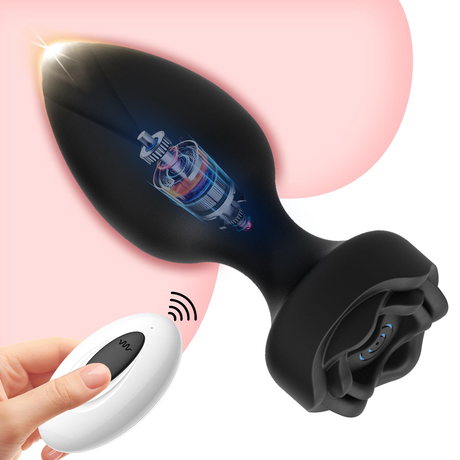 Vibrating Red Rose Anal Plug Remote Control Anal Toy With 10 Modes & Rose Base Waterproof Silicone Rose Adult Toys & Games