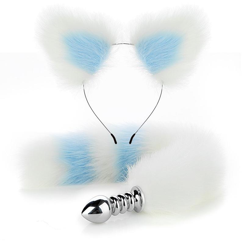 Cute Rabbit Ears Headbands Fox Tail Metal Anal Butt Plug Bdsm Cosplay Set For Couples