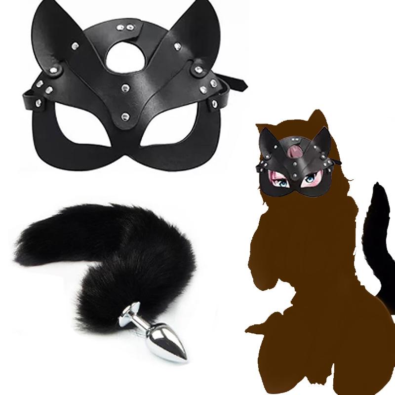 Sexy Fox Bondage Suit 2 Pcs Bdsm Fox Tail Metal Anal Butt Plug Eye Mask Flirt Halloween Cosplay Sm Game Tools Kit