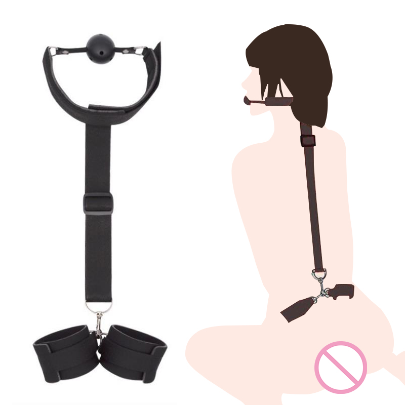 Bdsm With Ball Gag Handcuffs Leash 2 In 1 Leather Sex Bondage Set With Collar,Handcuffs &amp; Adjustable Strap