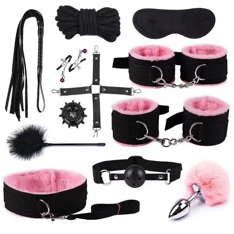 Hot Sell 12 Pcs Leather Bdsm Kits Bondage Set Eye Mask Blindfolds Soft Wrist Ankle Handcuff Sm Sex Toys For Women Couples Toys