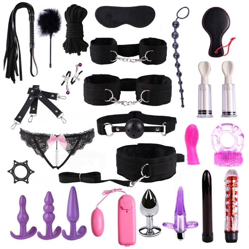 25 Pcs/set Vibrator Bondage Kit Adult Erotic Sm Games Set Handcuff Binding Bdsm Bondage Restraint Slave Sex Toys For Women