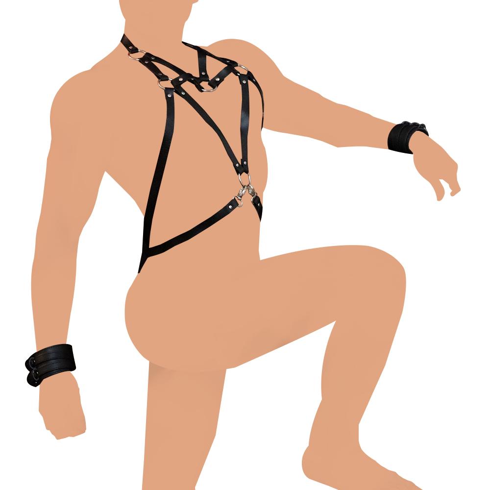 Men's Body Transparent T-shirt With Harness Bondage On The Chest In Wetlook Fetish Design Fabric Collar