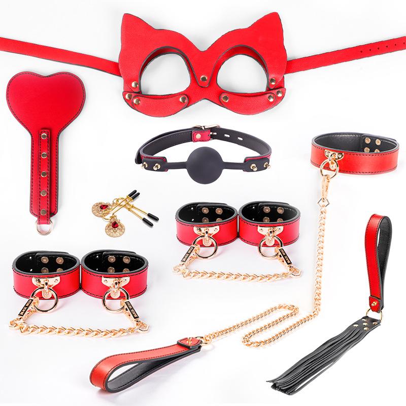 Luxury Sex Leather Set Sm Supplies Binding Milk Clip Mouth Plug Handcuffs Adult Sm Bondage Gear