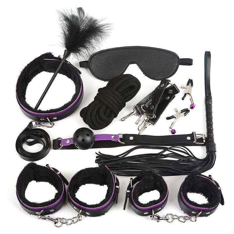 Black-purple Bdsm Japanese Bondage Suit Adult Sm Suppliers Adult Toys Handcuffs Whips Collar Bdsm Anal Plug Set Bondage Gear