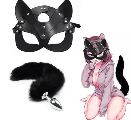 2 Pcs Bdsm Fox Tail Bondage Set Fox Eye Mask Slave Flirt Cosplay Sm Game Tools Kit