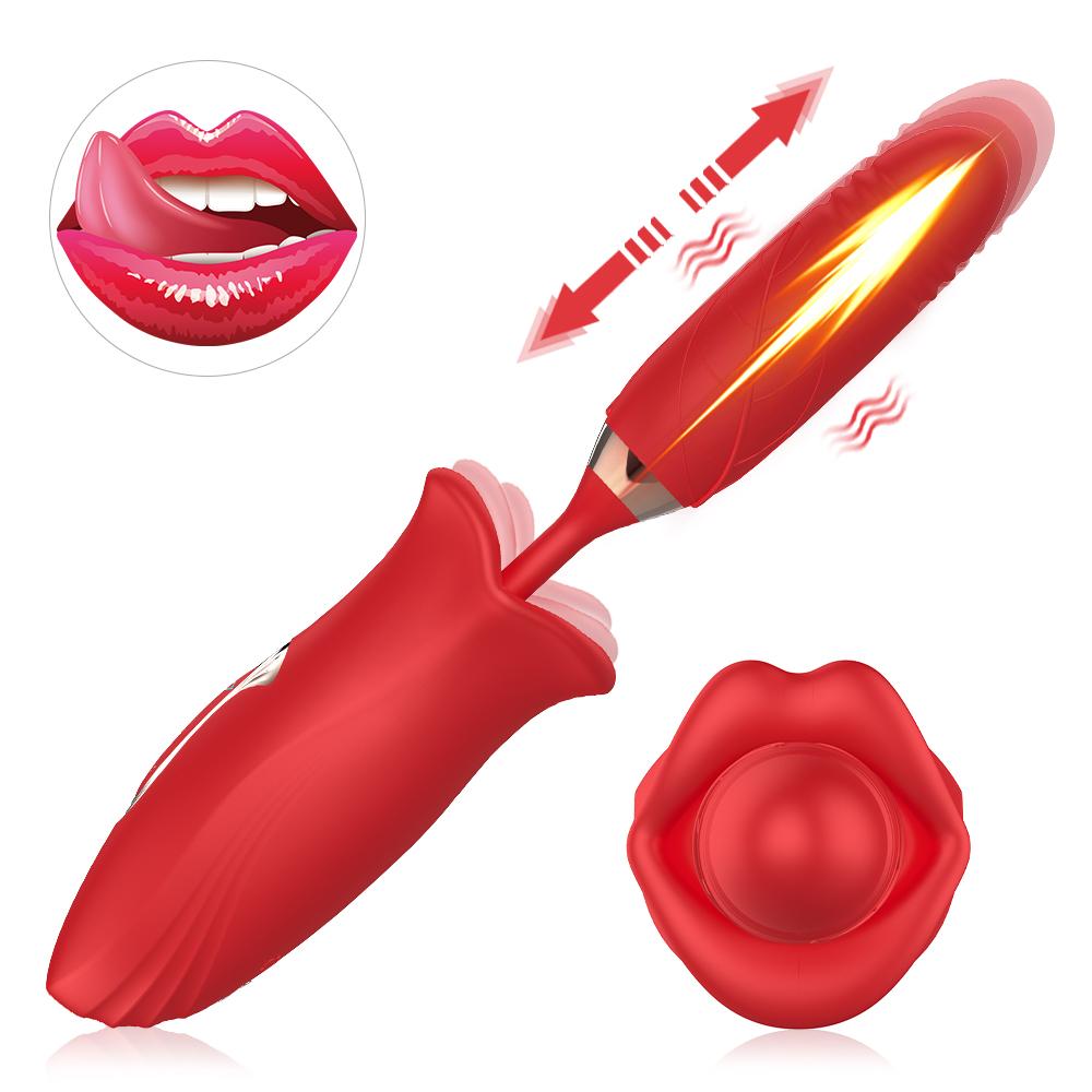 Hot Selling 2 In 1 Rose Thrusting Dildo Mouth Silicone Vibrators Spot Nipple Clitoris Stimulator Vibrator Adult Toys
