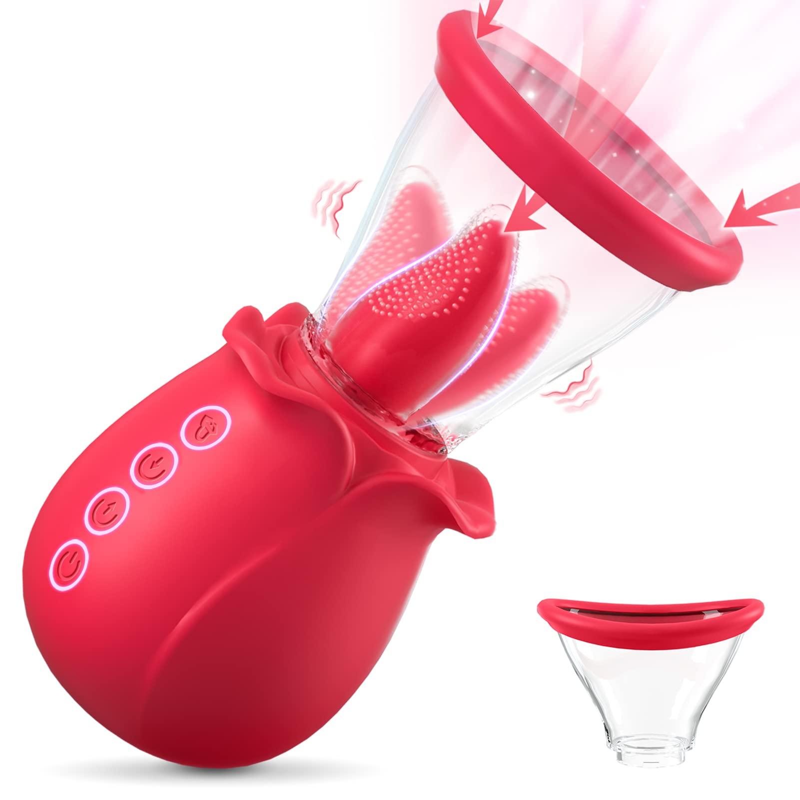 Rose Sucking Toy 3 In 1 Sucking And Licking Dildo G Spot Nipple Clitoral Stimulator 2 Suction Cup Sex Toys Vibrator For Woman