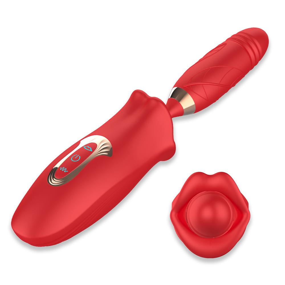 Hot Selling 2 In 1 Rose Thrusting Dildo Mouth Silicone Vibrators Spot Nipple Clitoris Stimulators Vibrating Tongues Adult Goods