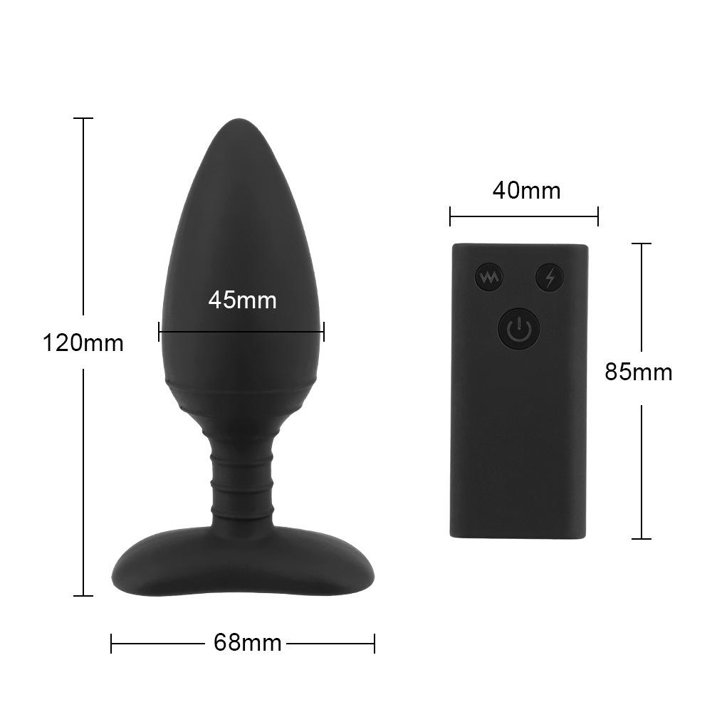 Wireless Remote Control Silicone Black Vibrator Anal Stimulator Gay Waterproof Electric Shock Anal Dilator Anal Plug