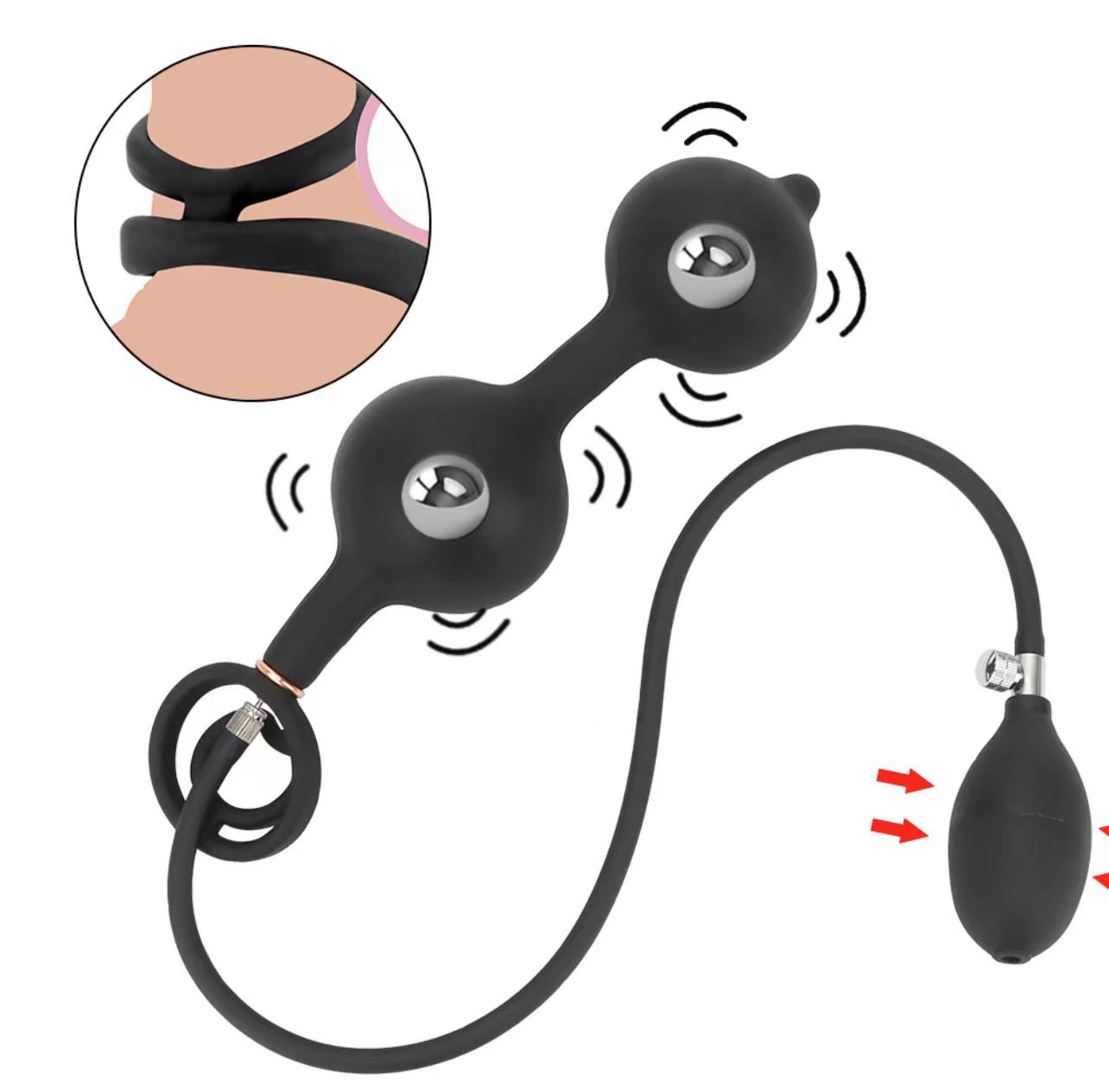 Adult Products Double-bead Inflatable Anal Plug Bead Locking Vibrating Anal Dilator