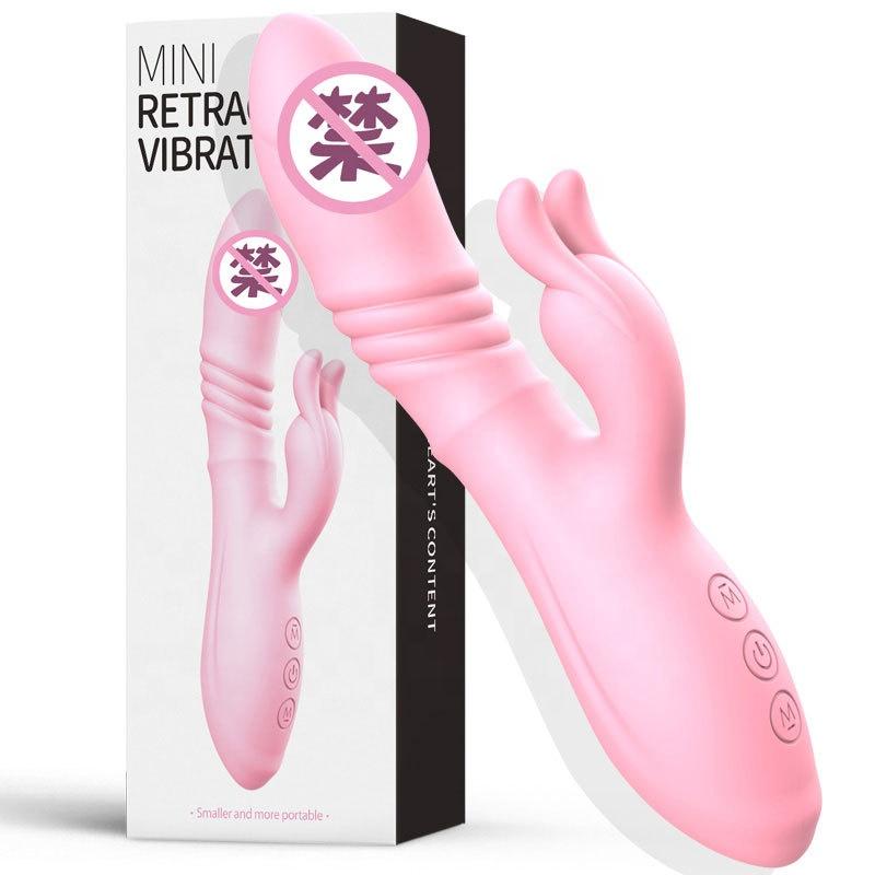 Foreign Trade Silicone Magnetic Charging Telescopic Stick Female Rabbit Double Vibration Massager Sex Toys 