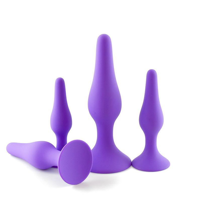 Silicone Hedonic Anal Plug Four Sets Anal Stimulation Pull Bead Hands-free Suction Cup Plug Adult Sex Toys 