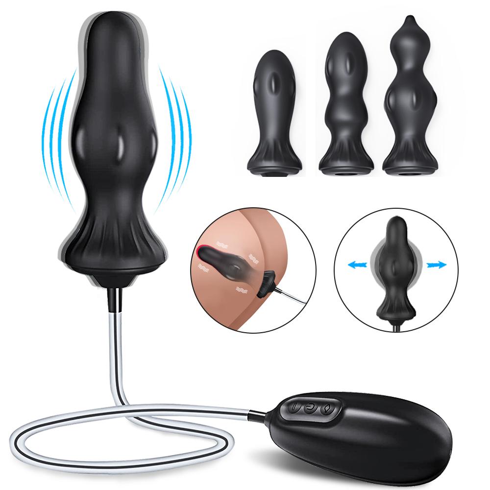 4 Pcs Detachable Sleeve Medical Grade Silicone Expand Inflatable Anal Plug Body-safe Waterproof Butt Vibrator Sex Toys For Man