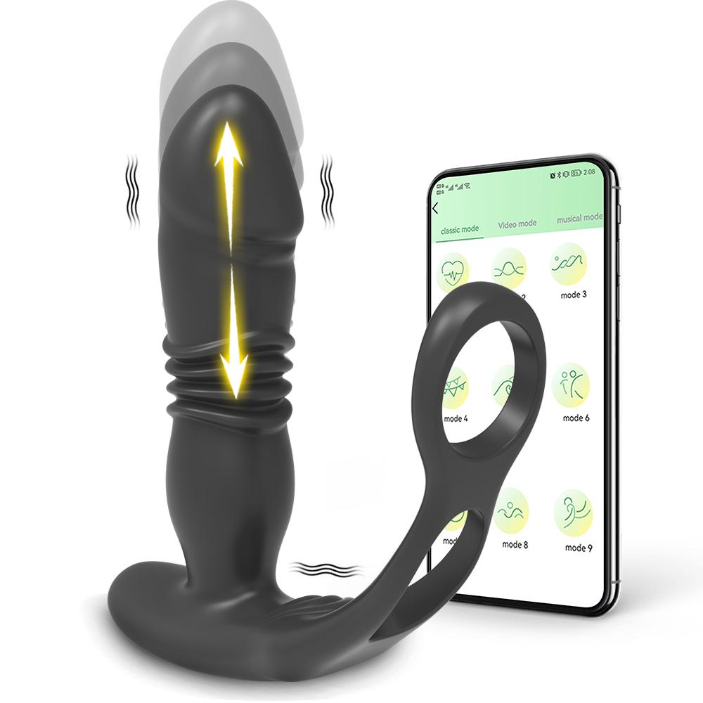 Perineum And Prostate Stimulation With Cock Ring 9 Thrusting Vibration Modes Control By App Safe Silicone Anal Plug Sex Toys