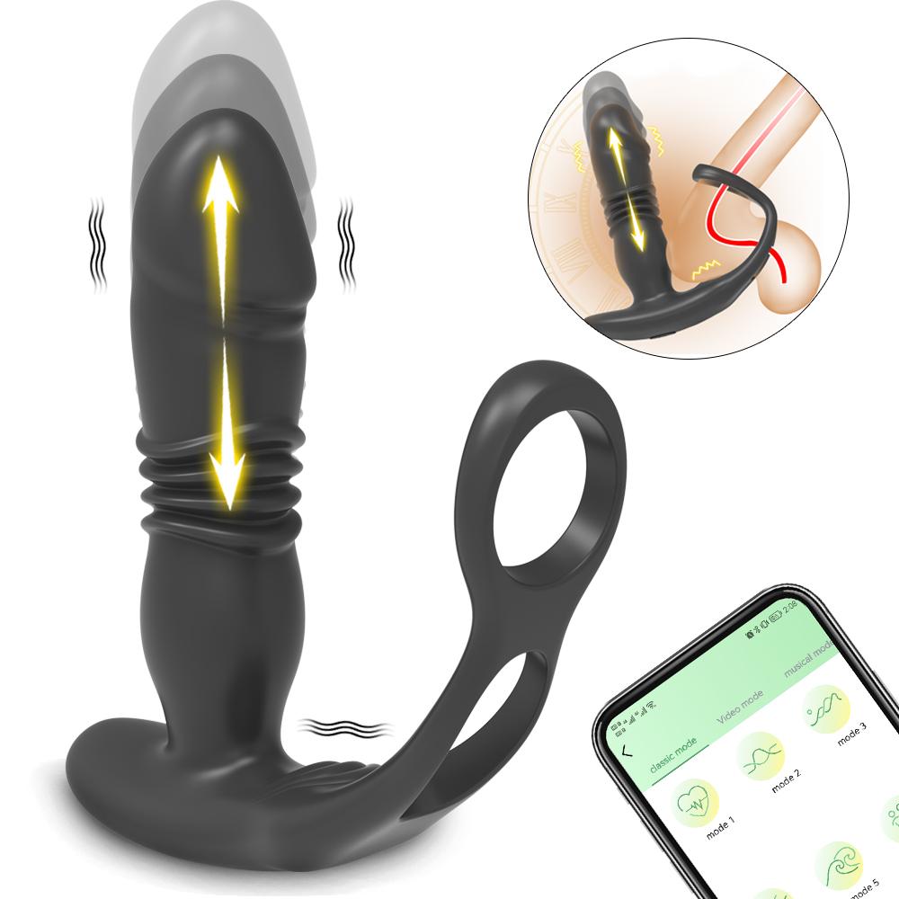 Hot Selling 3 In 1 App Control Thrusting Dildo Telescopic Butt Plug Anal Vibrator Sex Toys For Adult Men Anal Prostate Massager