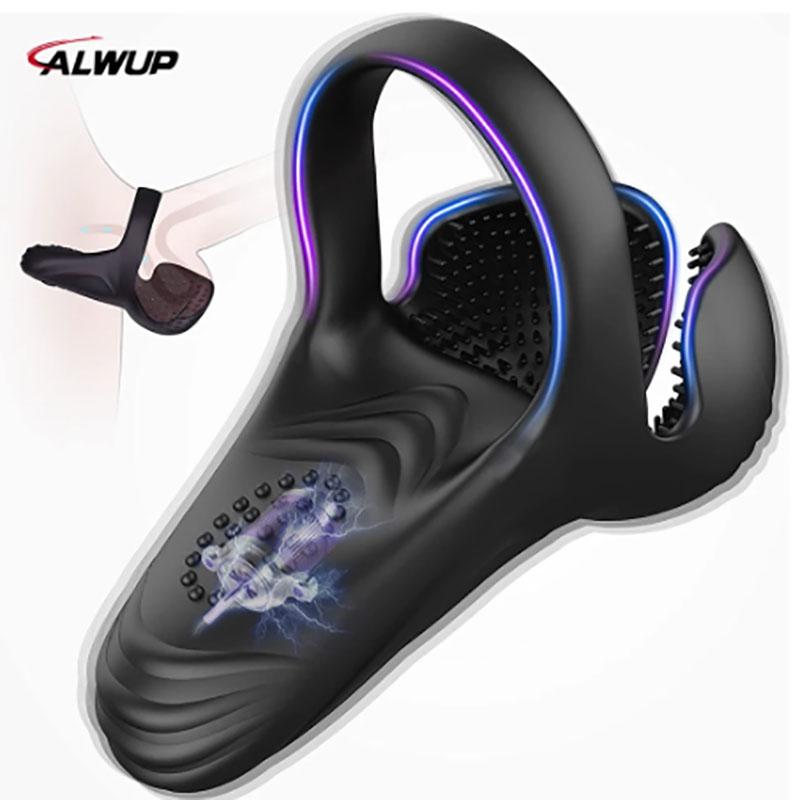 Male 3 In 1 Silicone Cock Penis Rings Vibrator Sex Toys Testicle Trainer Scrotum Stimulator Massager