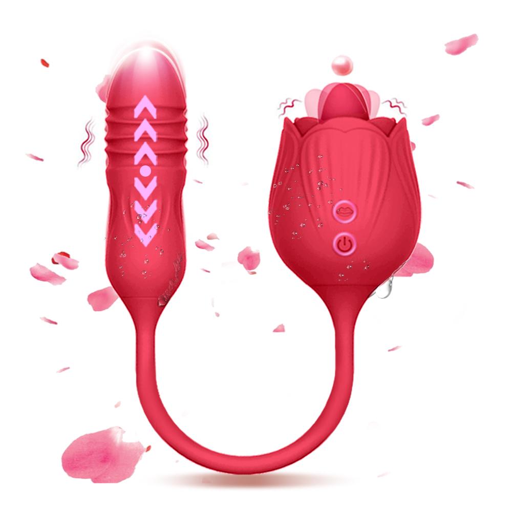Hot Selling Tongue Licking Thrusting Dildo Rose Vibrator Sex Toys Adult Product For Woman Clitoris Stimulator G Spot Massager