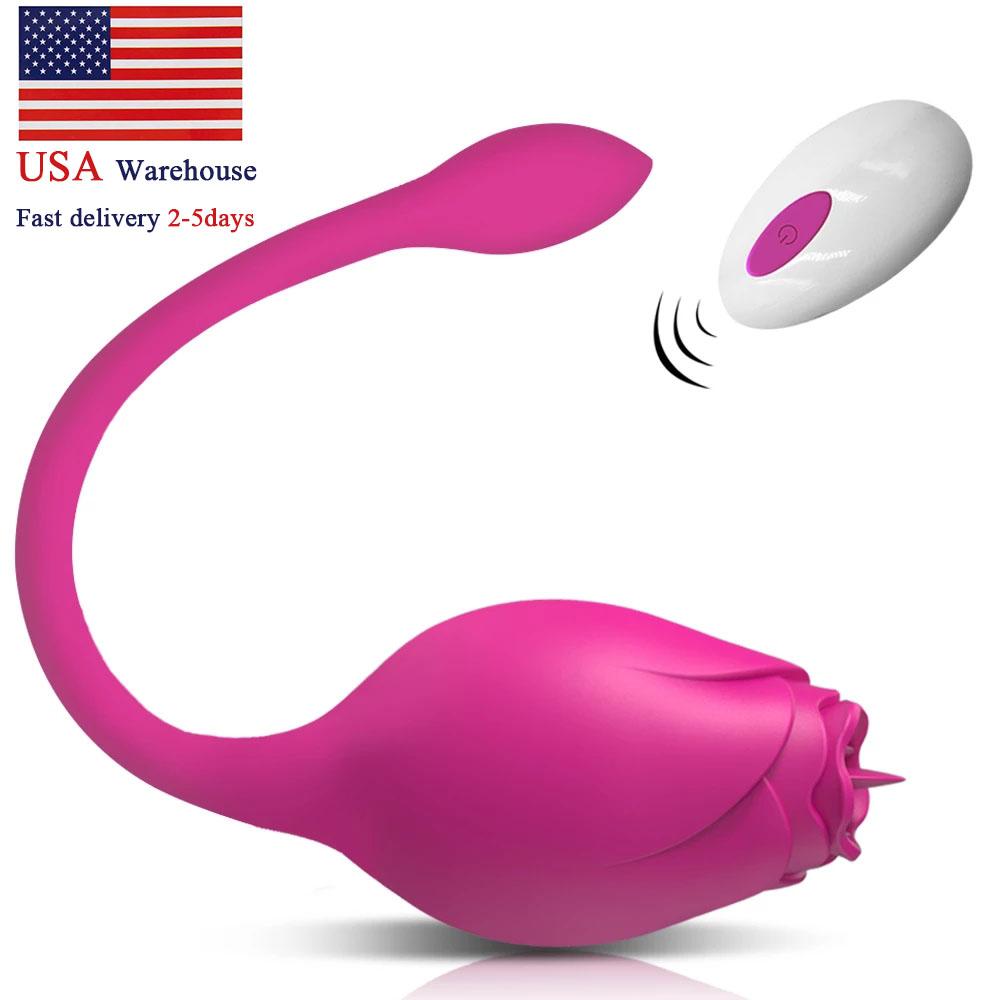 Amazon Hot Sale Remote Control Rose Tongue Licking Jumping Love Egg Vibrator Sex Toy For Woman Masturbation Clit Vibration