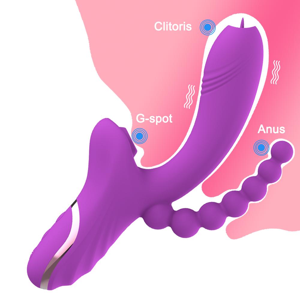 Factory Wholesale 3 In 1 Tongue Licking G Spot Clitoral Vacuum Stimulator Sucking Dildo Vibrator Sex Toys For Women Pleasure