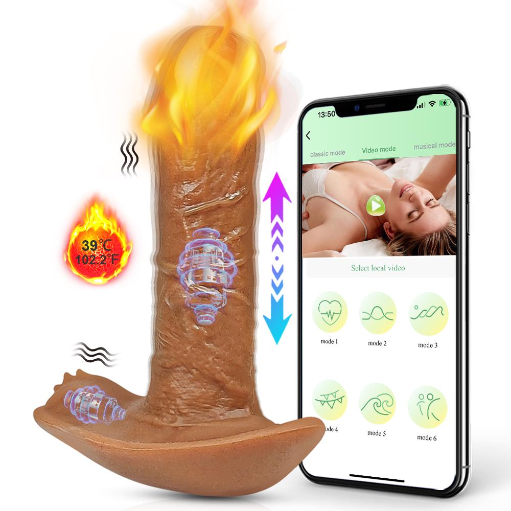 Skin Colored Dildo G-spot Clit Telescopic Stimulation Wearable Vibrator Real Temperature Sex Toy For Couples