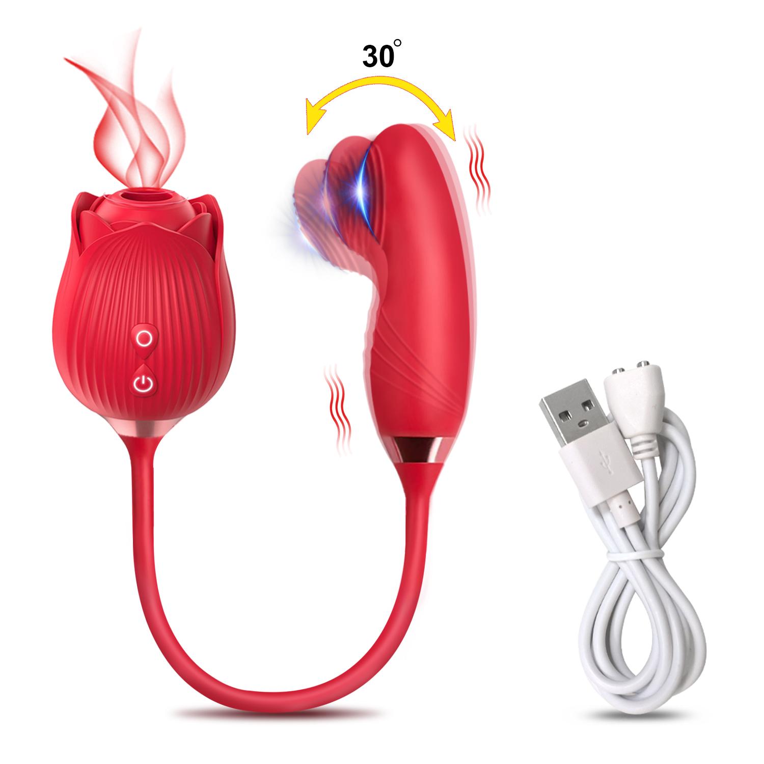  2 In 1 Rose Sex Toys 10 Sucking And Thrusting Vibrating Modes Clitoris G-spot Stimulator For Women