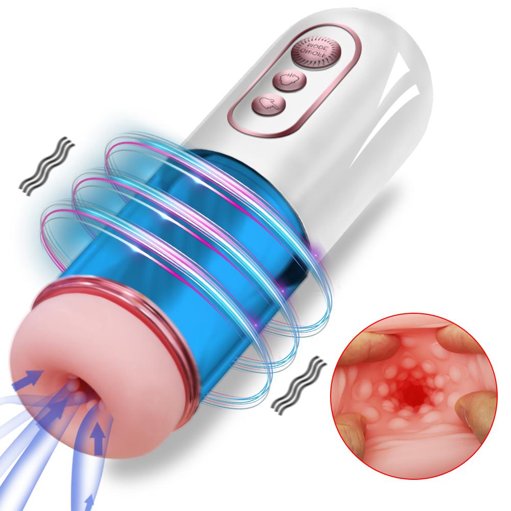 Electric Pocket Pussy 3d Textured Masturbation Hand-free Male Masturbator With Suction Cup Adult Oral Sex Toys For Men