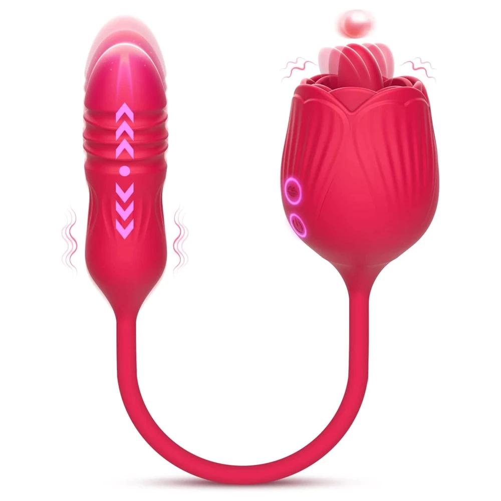   Thrusting Rose Vibrators Sex Toy For Woman Dildo G Spot Tongue Licking Masturbation Clitoris Stimulator
