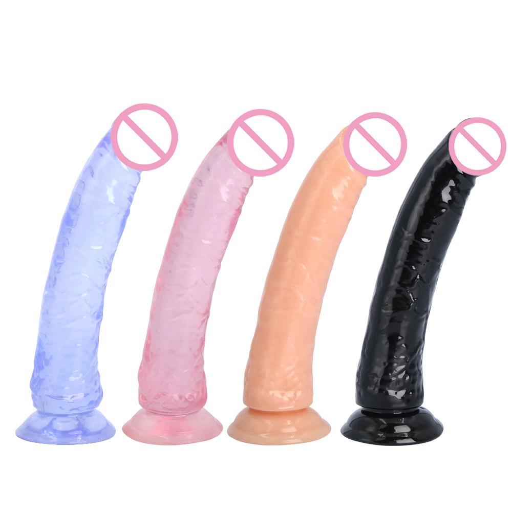 G-spot Dildo Simulation Penis Crystal Transparent Artificial Penis Sucker Anal Silicone Dildo Toys For Woman Sexual Vagina