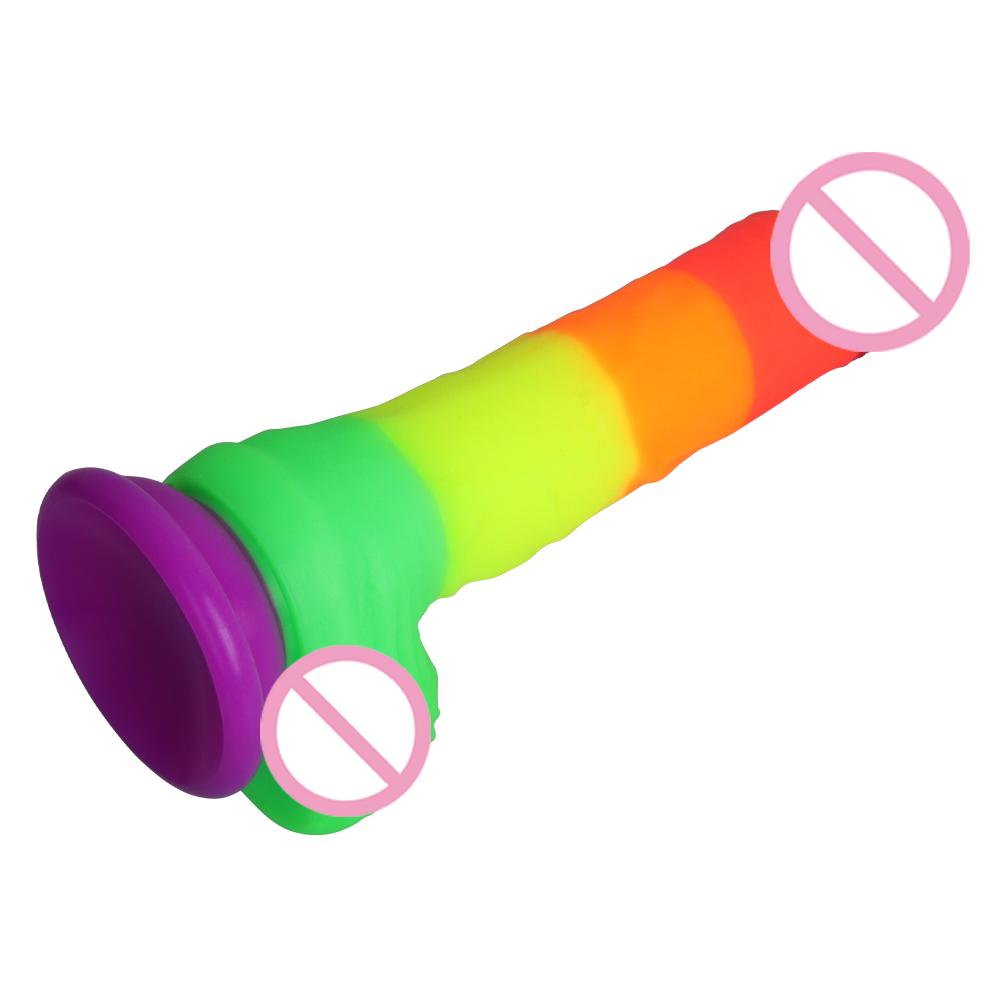 New Design Rainbow Dildo Colorful Liquid Silicone Simulation Dildo Female Adult Products