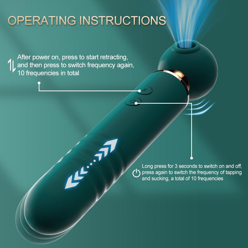 New Arrival 10 Frequency Telescopic Dildo Vibrator Slapping Wand Massager With Sucking Feature