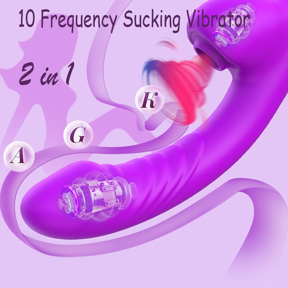 2 In 1 Clitoral Sucking Vibrator Sex Toy With 10 Clitoris Sucker G Clit Spot Stimulation For Adult Women Dildo Vibrator