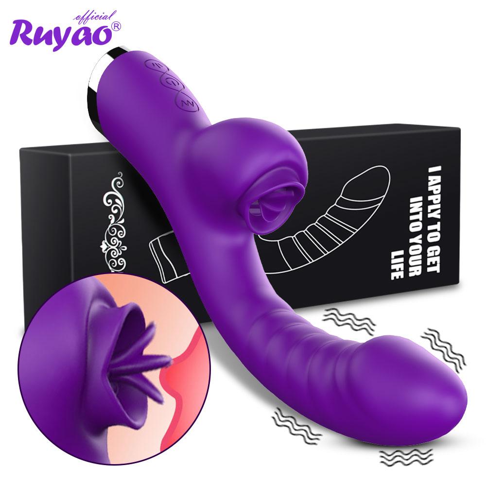 Vibrator For Women 2 In 1 Licking Machine Clitoris Stimulator G-spot Powerful Vibro Dildo Wand Female Clit Sucker Adult Sex Toys