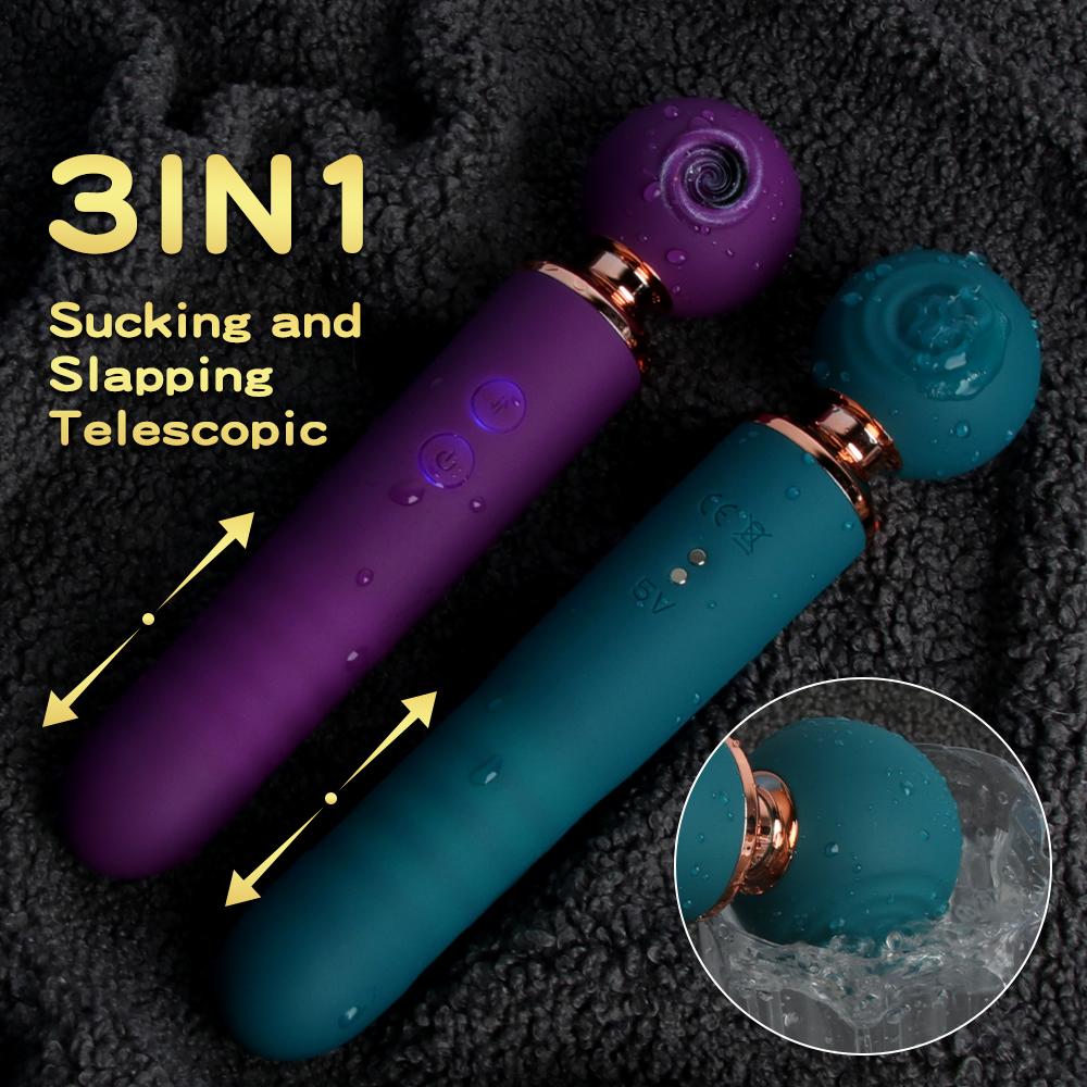 Rechargeable Thrusting Vibrators Powerful Av Magic Wand 3in1 Beating Clitoris G Spot Stimulator Sex Toys Clit Sucker For Women