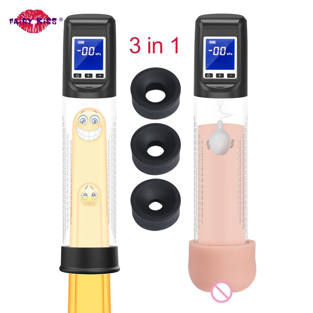 Lcd Power Up Penis Enlarge Pump Enlargement Pump Rechargeable Electric Penis Pump Cylinder Man Massage Penis Sex Toys