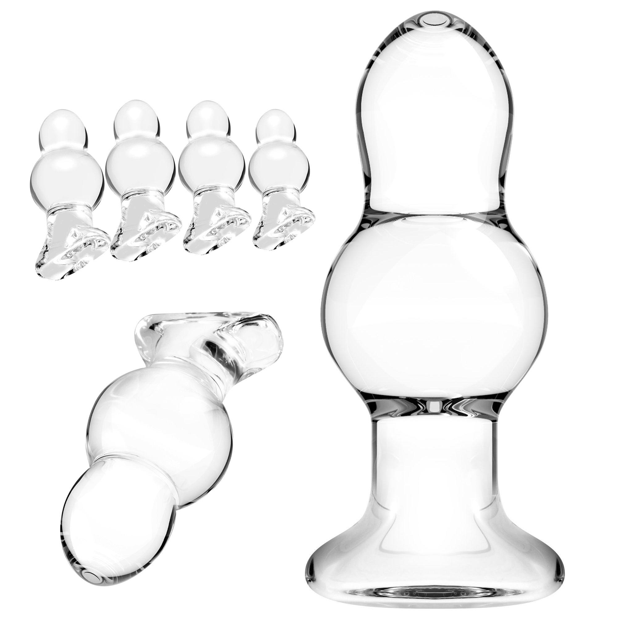 Crystal Clear Glass Cone Gourd Shape Huge Anal Plug Set Xx Butt Plugs Trainer Anus Intercourse Sexy Toy For Men Women Gay Couple