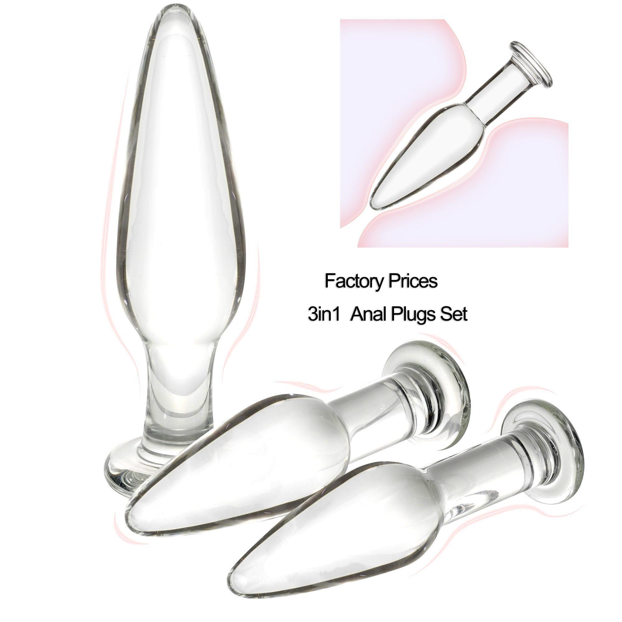 Factory Prices 3in1/set Slim Anal Toys Crystal Anal Plug Glass Anal Dildo Anus Sexy Toys For Men Women Lesbian Couple
