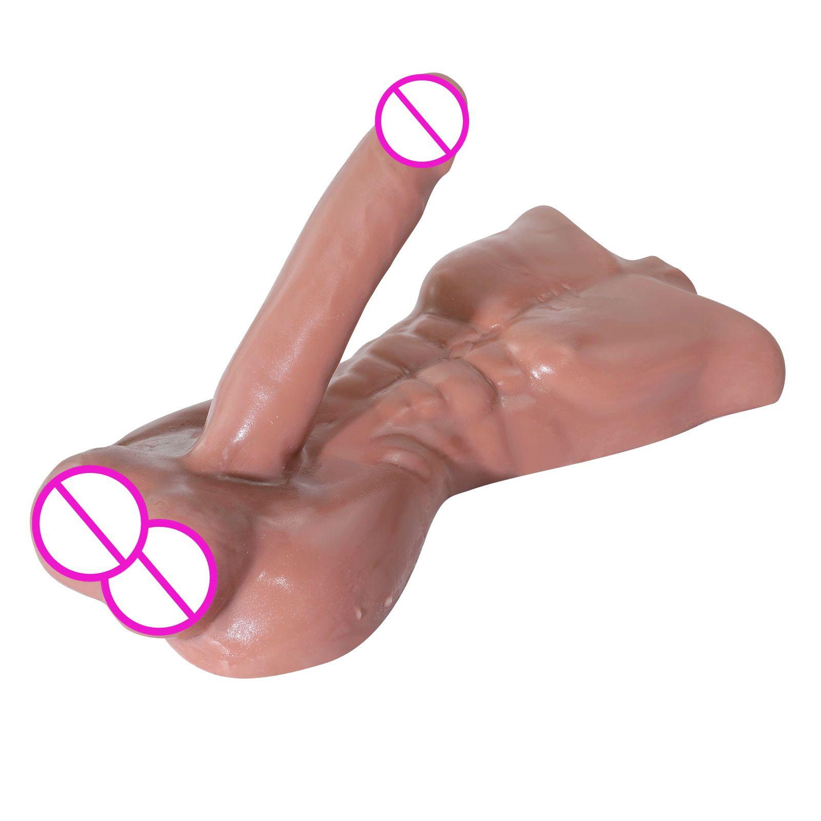 2kg/4.4lb 34cm Artificial Realistic Silicone Abs Man Mini Sex Doll Huge Dildo Vagina G-spot Penis Sex Toy For Women Men Lesbian