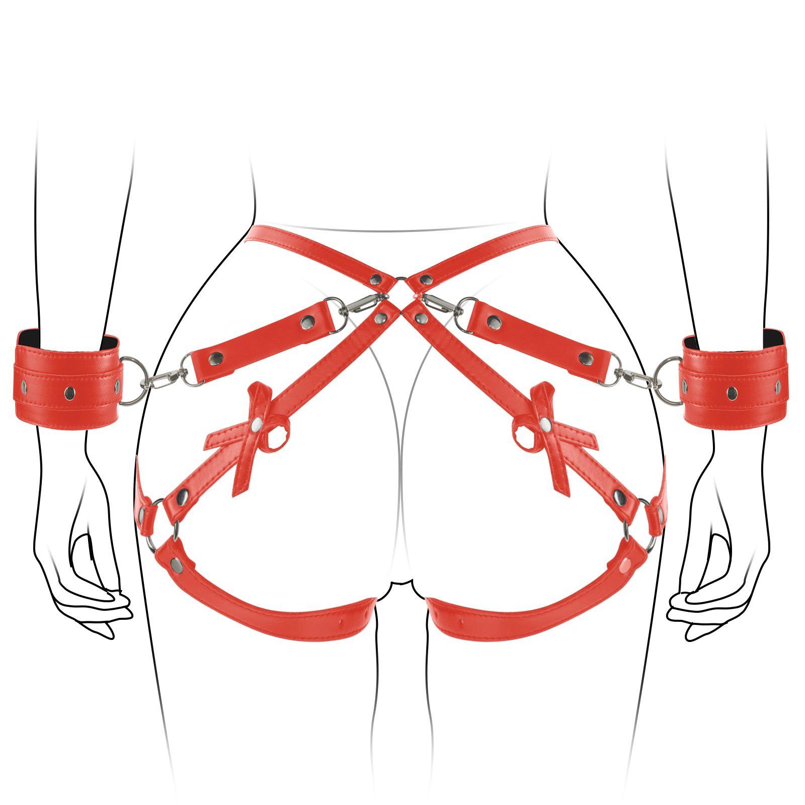 Red Bdsm Fetish Set Gothic Body Cage Erotic Wear Harness Bondage Restraints Kit For Couple Gay Lesbian