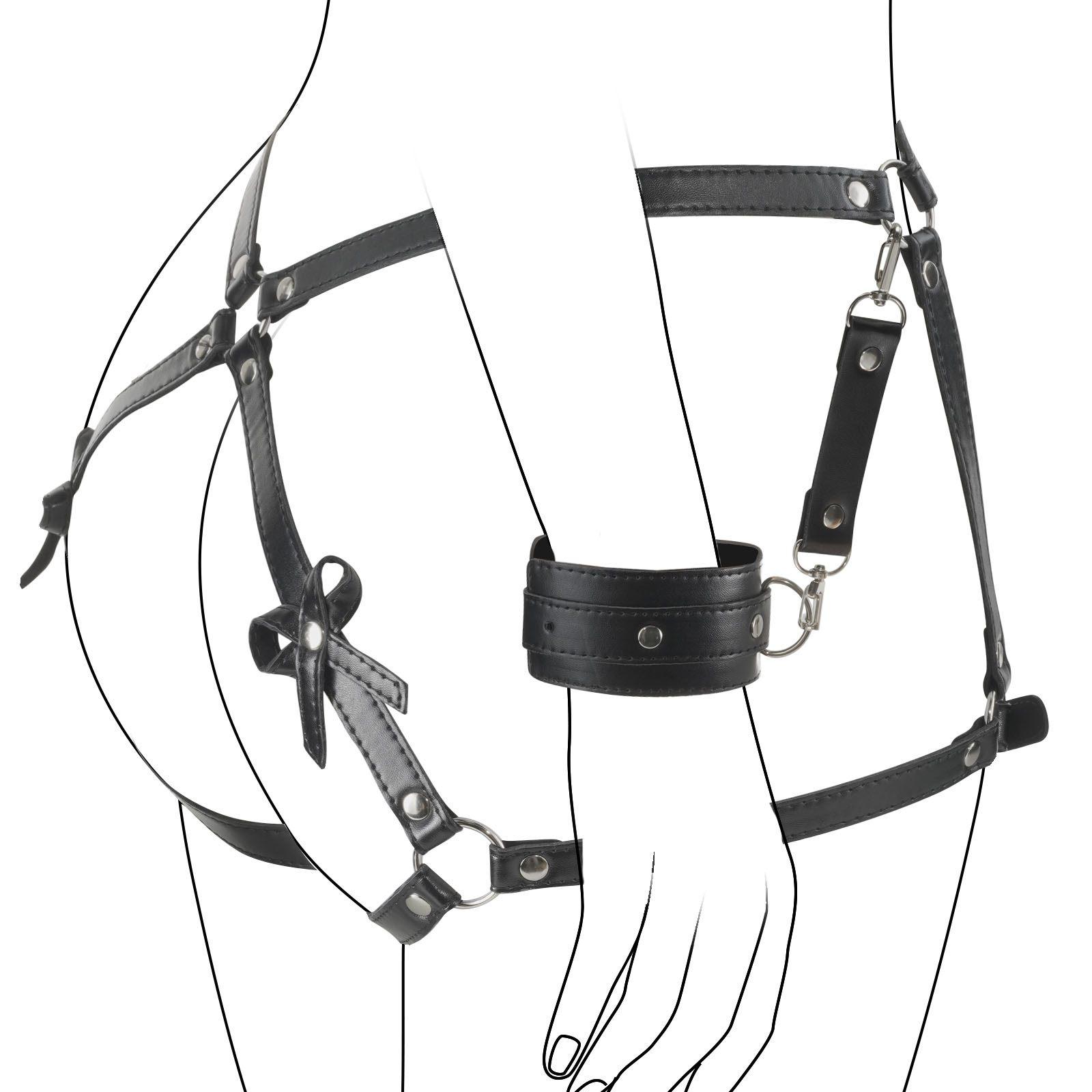 Black Bdsm Restraints Kit Thigh Bondage Garter Sword Belt Sexy Body Waist Strap On Harness Handcuffs For Women Gay Lesbian