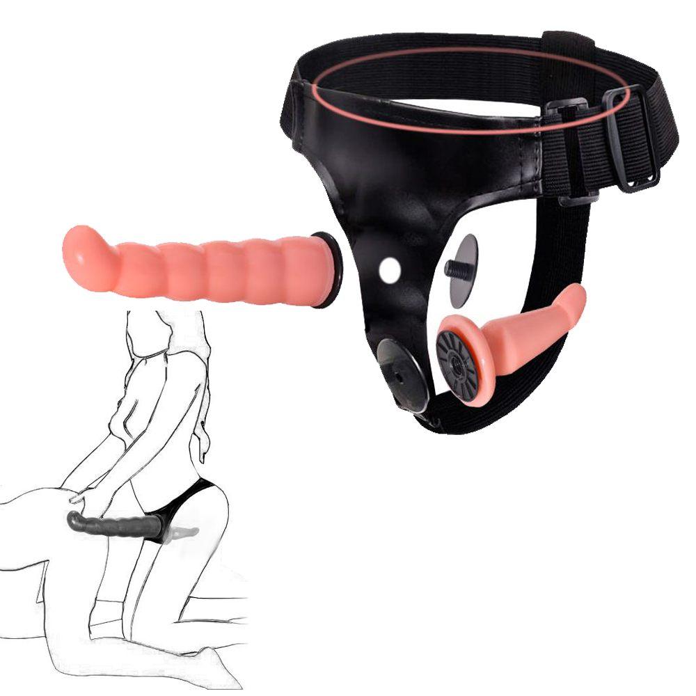 Double Head Strap On Dildos Wearable Dildo Harness Panties Double Dong Lesbian Dildo Vagina +anal Sex Toys For Women Couple