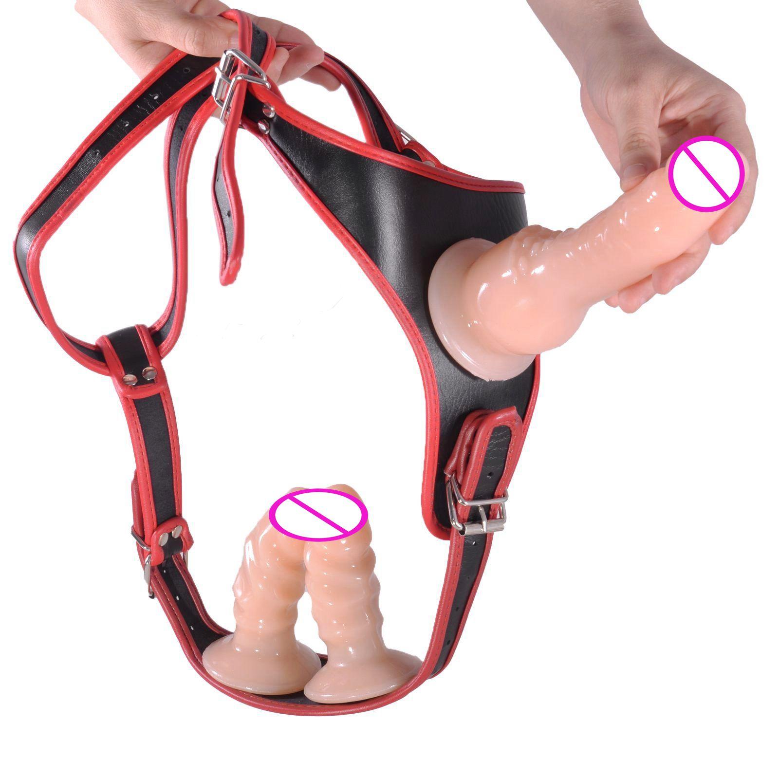 Three Heads Strap On Dildo Bundle Wearable Harness Panties Removeable Lesbian Dildo Vagina +anal Sex Toys For Women Couple