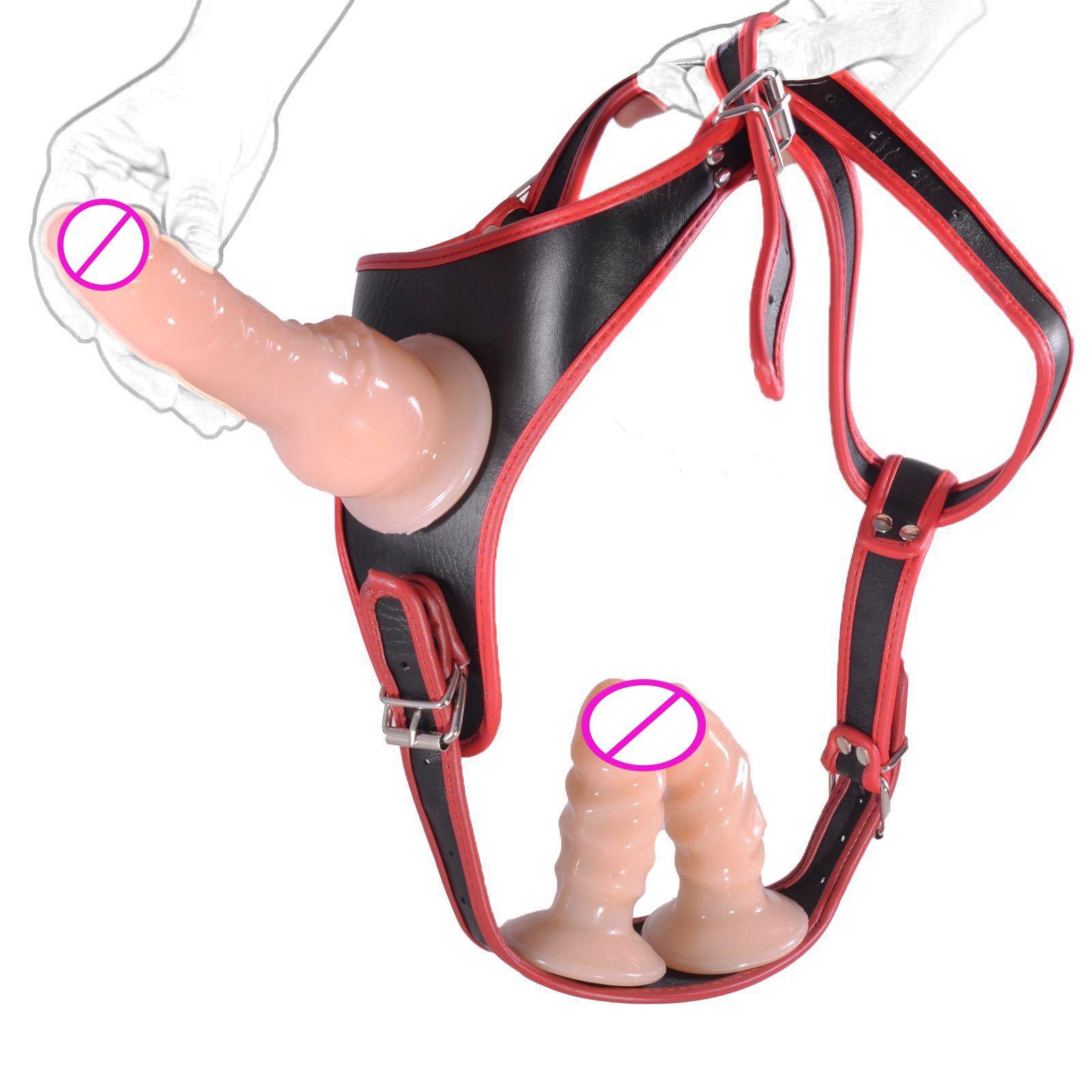 Bundled 3 Heads Strap On Dildo Wearable Harness Panty Removeable Lesbian Dildo Vagina +anal Sm Sex Toys For Women Couple