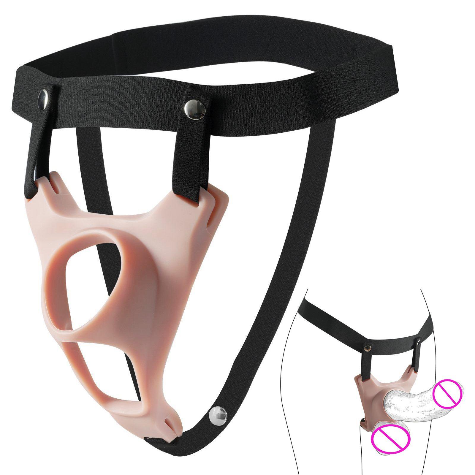 Realistic Hollow Strap On Dildo Holder Wearable Dildo Elastic Harness Panty Dildo Dong Sm Belt Sex Toys For Women Lesbian Couple