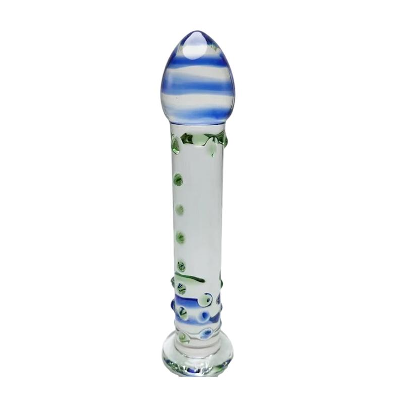 Hot Sale Waterproof 17cm Glass Realistic Masturbation Blue Dildos For Women