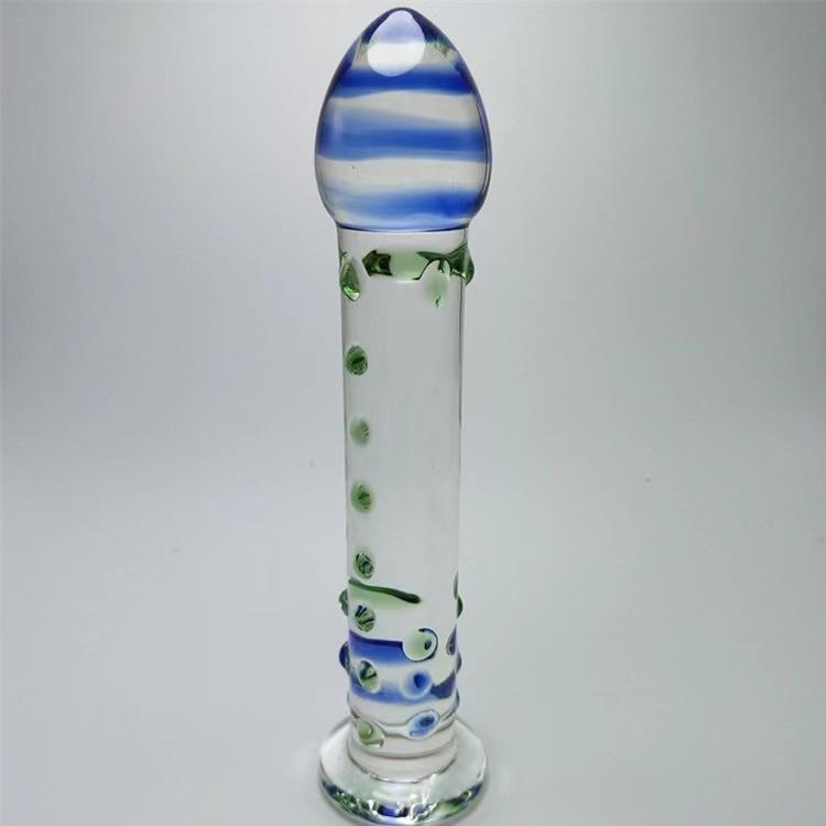  Anal Butt Plug Glass Blue Sex Toy Glass Dildo With Bubbles