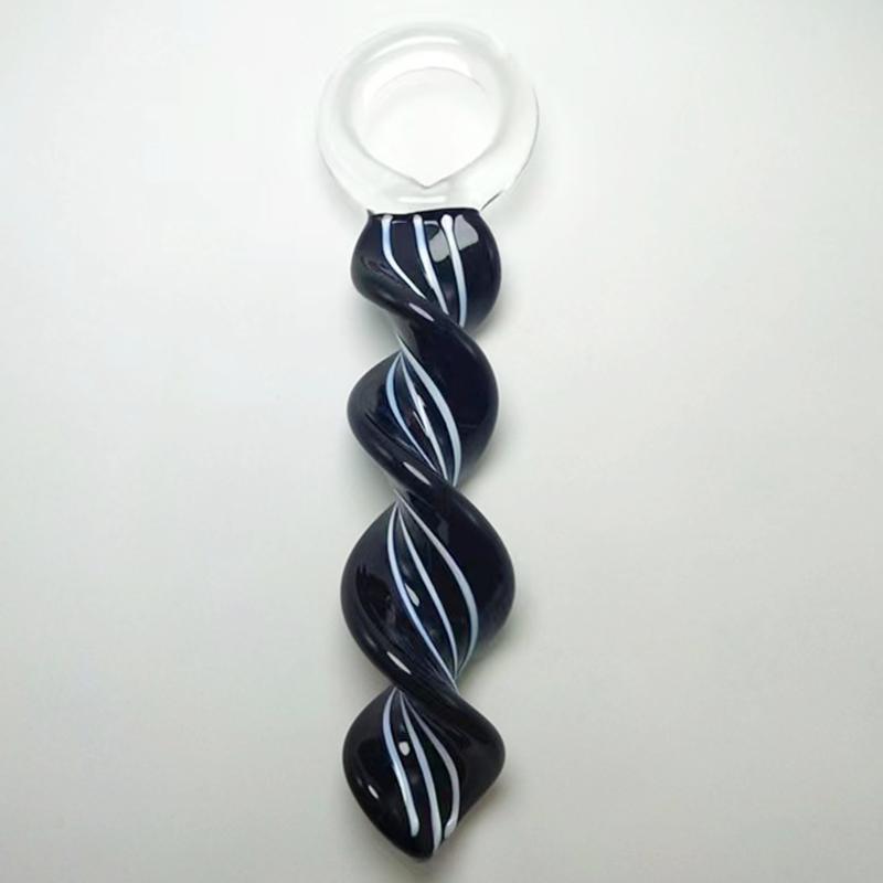  Borosilicate Crystal Black Spiral Shape Glass Dildo Sex Toys