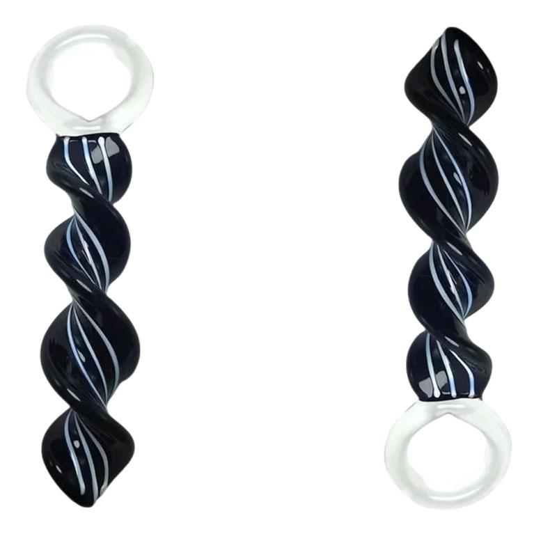 Low Price 20.5cm Black Realistic Spiral Shape Glass Dildos