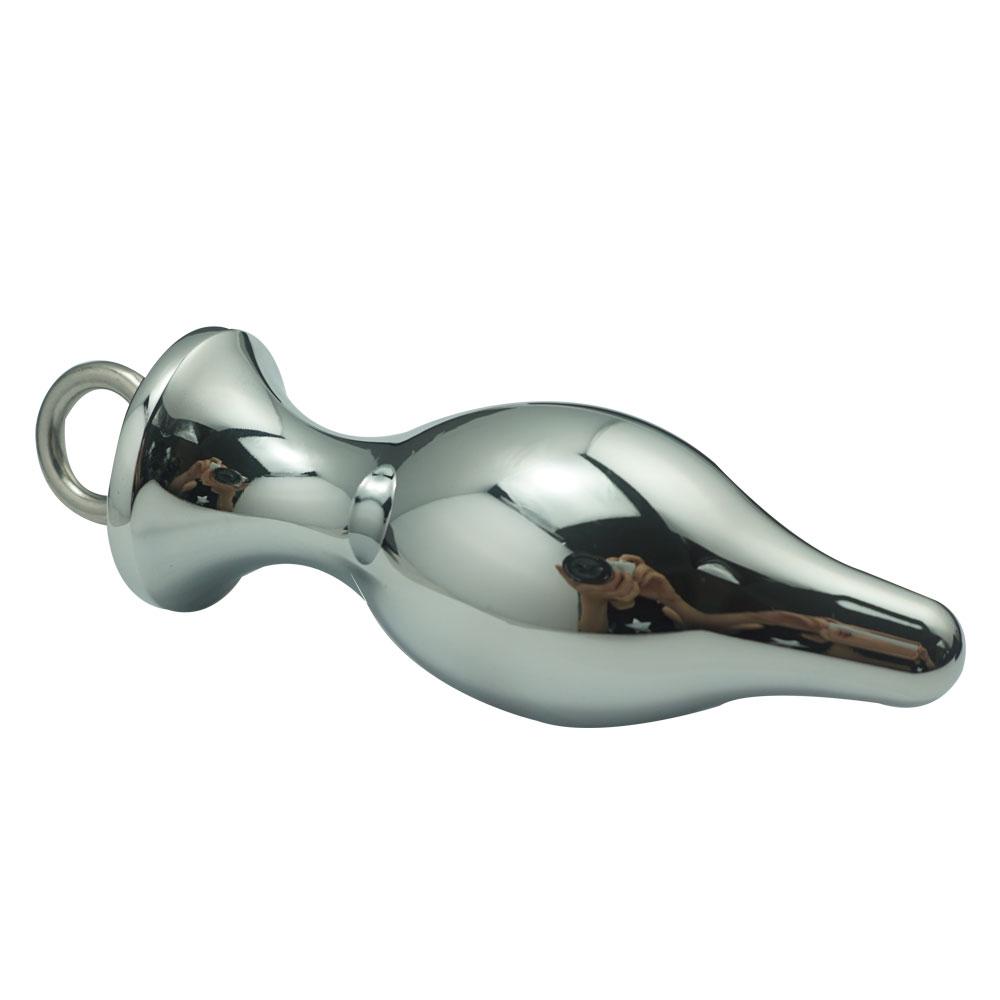 Dia 35mm,150g Medium Size Silver Metal Anus Plug With Pull Ring Sex Products
