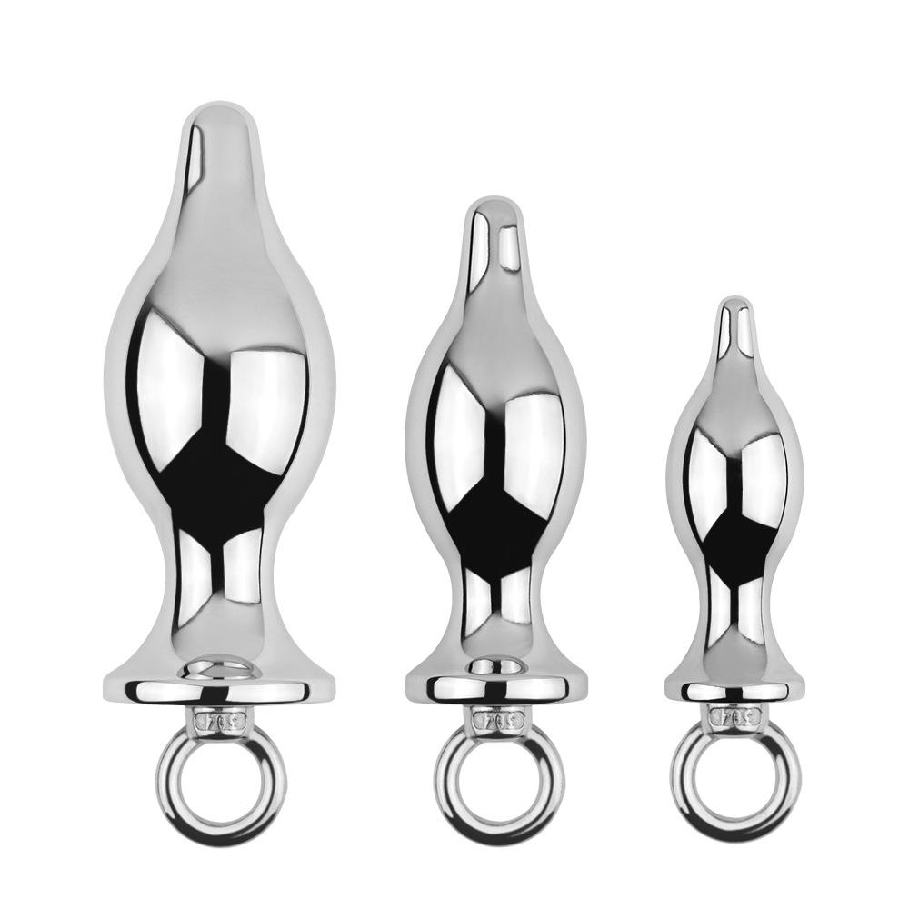 Silver Alloy Metal Anal Plug Butt Insert Enjoying Sex Toy With Pull-tab For Female Male